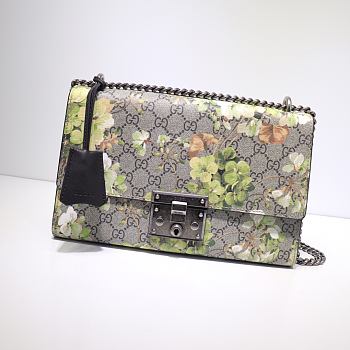 GUCCI Padlock Medium Gg Shoulder Bag Green Flower Grams 409486 Size 30 x 19 x 10 cm