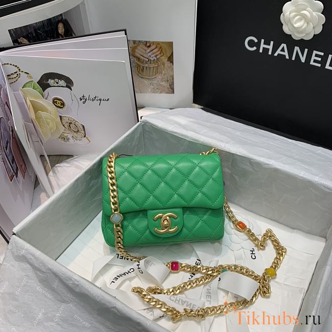 CHANEL Mini Flap Bag Green AS2379 Size 17 x 12 x 8 cm - 1