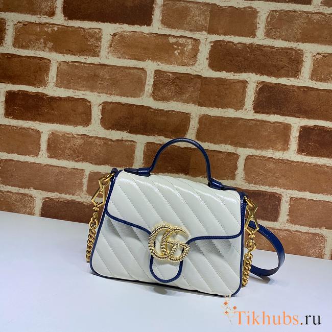 GG Marmont Mini Top Handle Bag White With Blue 583571 Size 21x15.5x8 cm - 1