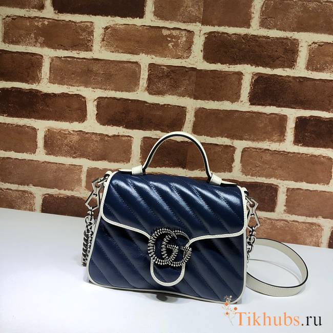 GG Marmont Mini Top Handle Bag Blue And White 583571 Size 21x15.5x8 cm - 1