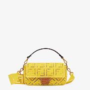 FENDI BAGUETTE White Canvas Bag With Embroidery Yellow Size 27 - 1