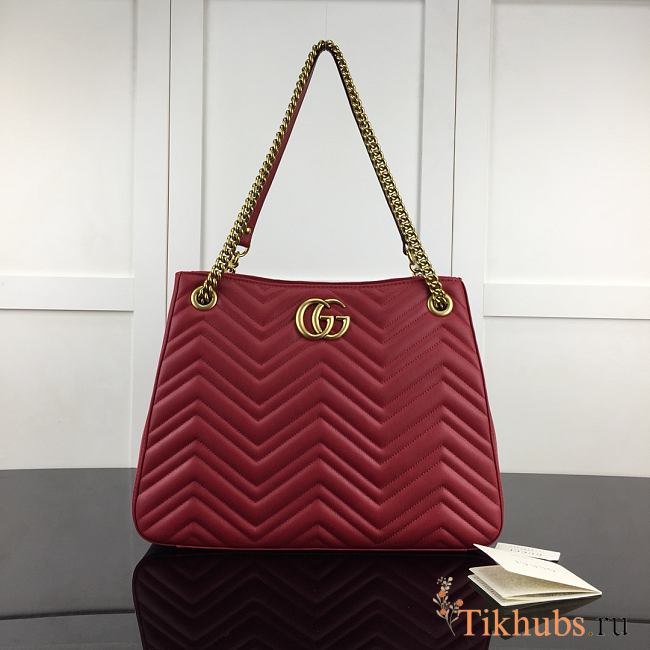 GG Marmont Matelassé Shoulder Bag In Red Leather 453569 Size 36 x 27 x 14 cm - 1