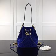 Gucci GG Marmont Quilted Velvet Bucket Bag Blue 525081 Size 21 x 22 x 11 cm - 1