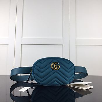 Gucci GG Marmont Matelasse Belt Bag Blue Velvet 476434 Size 18 x 11 x 5 cm