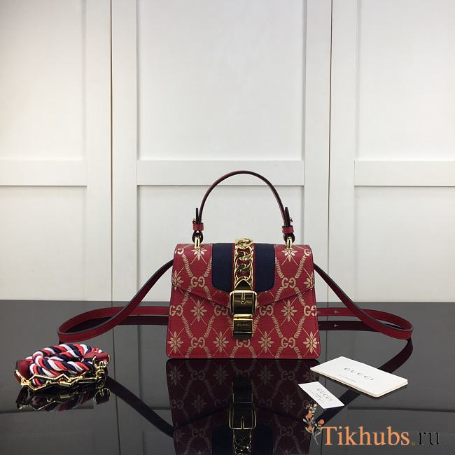 Gucci Sylvie Leather Mini Chain Bag Red 470270 Size 20 x 14 x 8 cm - 1