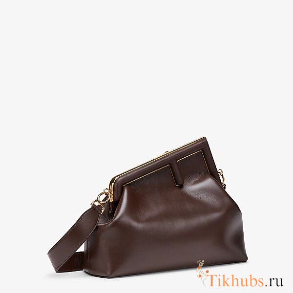 FENDI First Medium Leather Bag Dark Brown Size 32 × 23 × 15 cm - 1