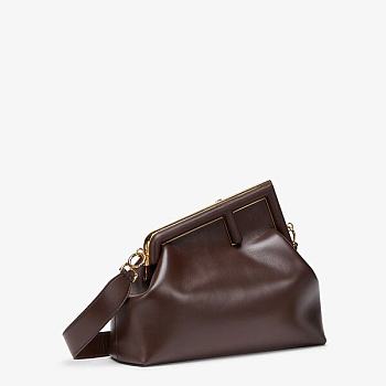 FENDI First Medium Leather Bag Dark Brown Size 32 × 23 × 15 cm