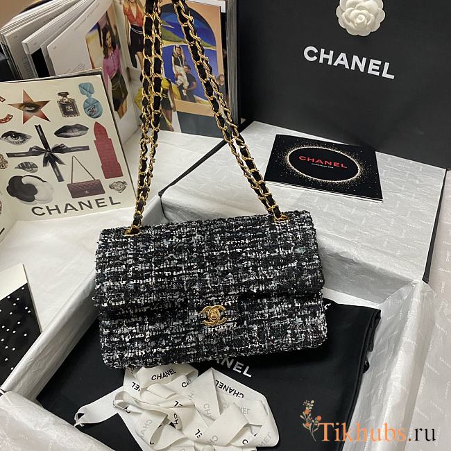 Chanel Sequin Bag Wear Beaded Beads Woolen Cloth Black 1112 Size 25.5 cm - 1