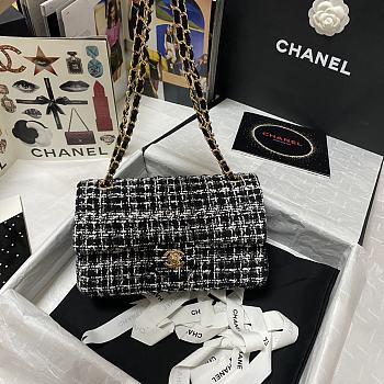 Chanel Sequin Bag Wear Beaded Beads Woolen Cloth Black/White 1112 Size 25.5 cm