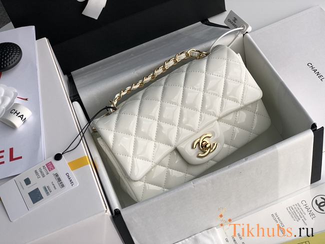 Chanel CF Big Mini Patent Leather Small Bag White (Gold lock) 1116 Size 20 cm - 1