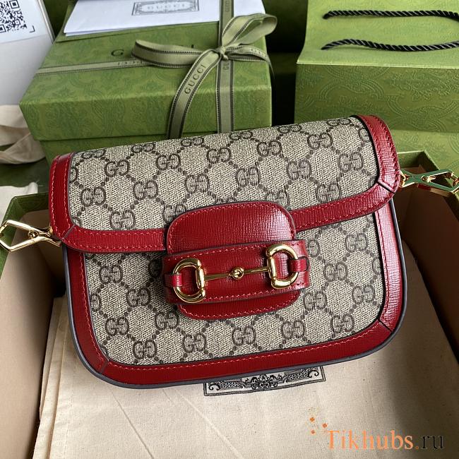 Gucci Horsebit 1955 Denim Mini Bag Brown Pvc/Red Leather 658574 Size 20.5 x 14 x 5 cm - 1