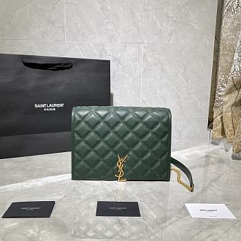 YSL Becky Quilted Lambskin Chain Bag Green 629246 Size 25 x 17 x 7 cm