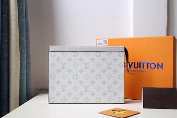 LV Pochette Voyage MM Monogram Eclipse in White M61692 Size 27 x 21 x 3 cm