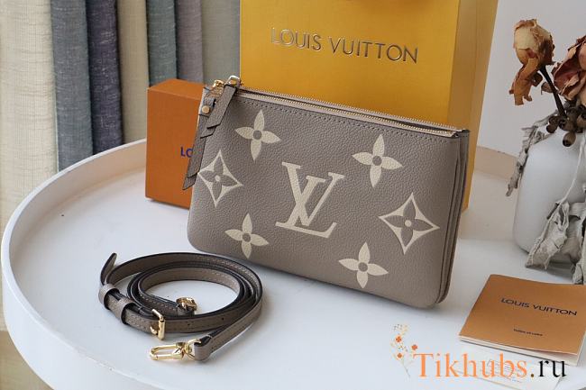 LV Double Zip Pochette Monogram Embossing Brown M69203 Size 20 x 12.5 x 3 cm - 1