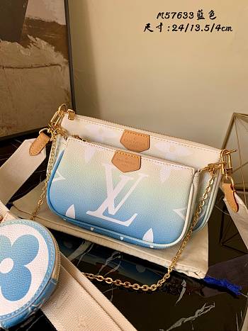 LV Multi Pochette Accessoires Handbag Blue 57633 Size 24 x 13.5 x 4 cm