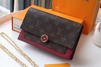 LV FLORE Chain Wallet Red M67404 Size 7.5 x 11.5 x 3.5 cm