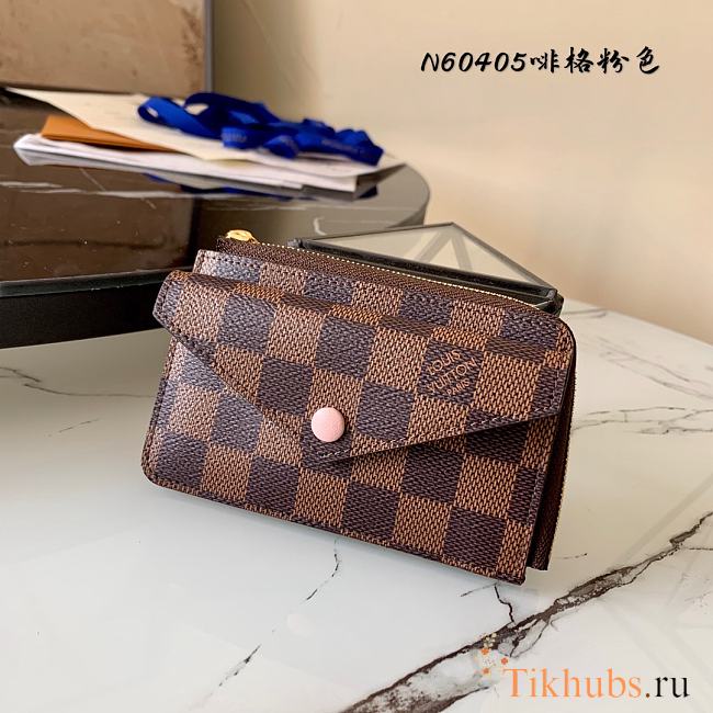 LV Card Holder Recto Verso Damier Ebene Brown Grid Pink N60405  - 1