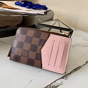 LV Card Holder Recto Verso Damier Ebene Brown Grid Pink N60405  - 3