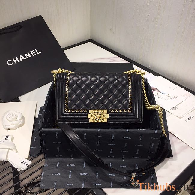 Chanel LeBoy Bag Smooth Leather Black 67086 Size 25 cm - 1