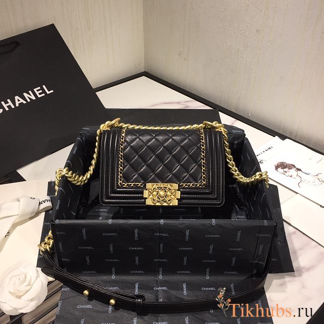 Chanel LeBoy Bag Smooth Leather Black 67085 Size 20 cm - 1