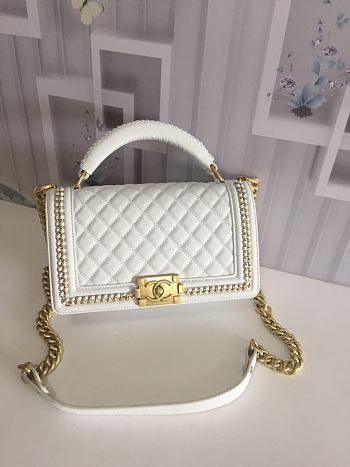 Chanel LeBoy Bag Smooth Leather White 67086 Size 25 cm