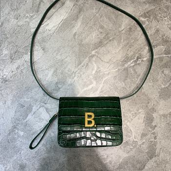 Balenciaga Crocodile Embossed Green 592898 Size 18.5 x 7 x 14 cm