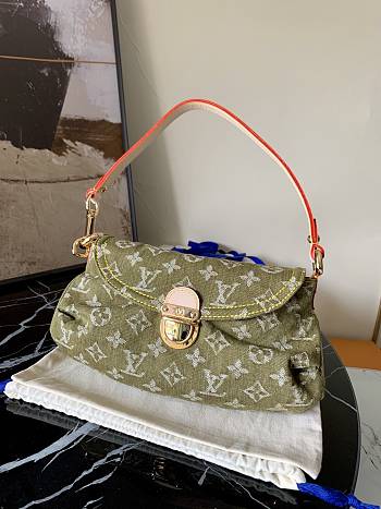 LV Monogram Denim Mini Pleaty Shoulder Bag Green M95050 Size 26 x 15 x 9 cm