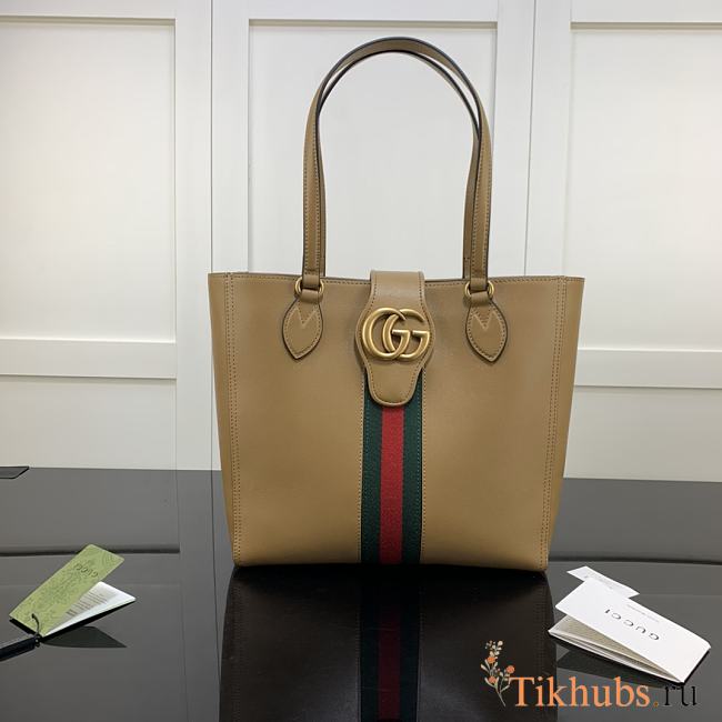 Gucci Small Tote With Double G In Brown Ribbon Cloth Leather 652680 Size 28 x 26 X 8.5 cm - 1