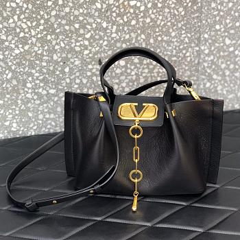 Valentino Escape Calfskin Small Shopping Bag Black 0770 Size 31 x 25 x 15 cm