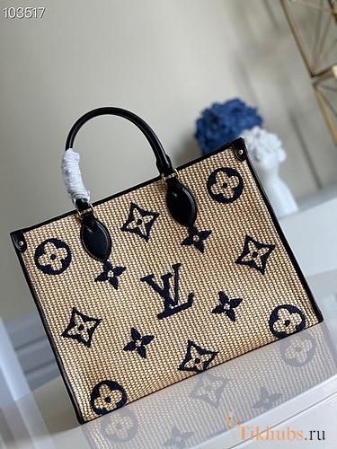 LV Onthego Monogram Giant Weave Embroidery Tote Bag M57723 Size 35 x 27 x 14 cm - 1