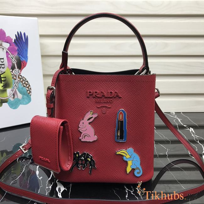 PRADA Bucket-Shaped Shopping Bag Red 1BA217 Size 18 × 17 × 10.5 cm - 1