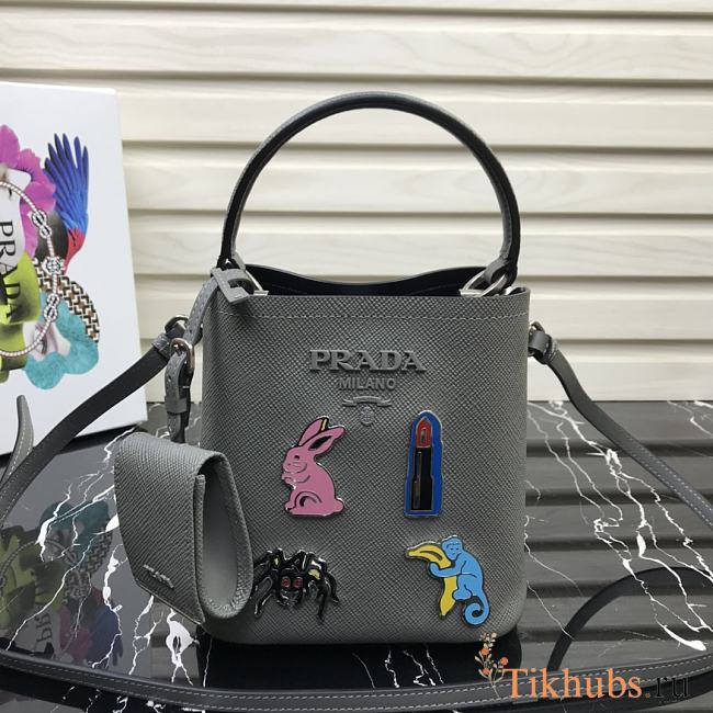 PRADA Bucket-Shaped Shopping Bag Gray 1BA217 Size 18 × 17 × 10.5 cm - 1