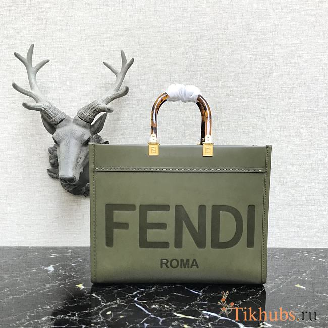 Fendi Medium Leather Tote Bag Green 887 Size 36 x 17 x 31 cm - 1