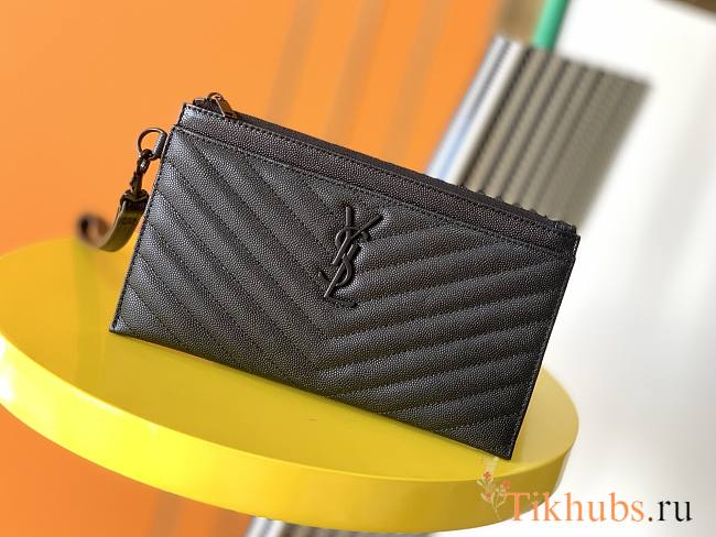 YSL Caviar Zipper Clutch 423297 Size 23 x 13 x 1 cm - 1