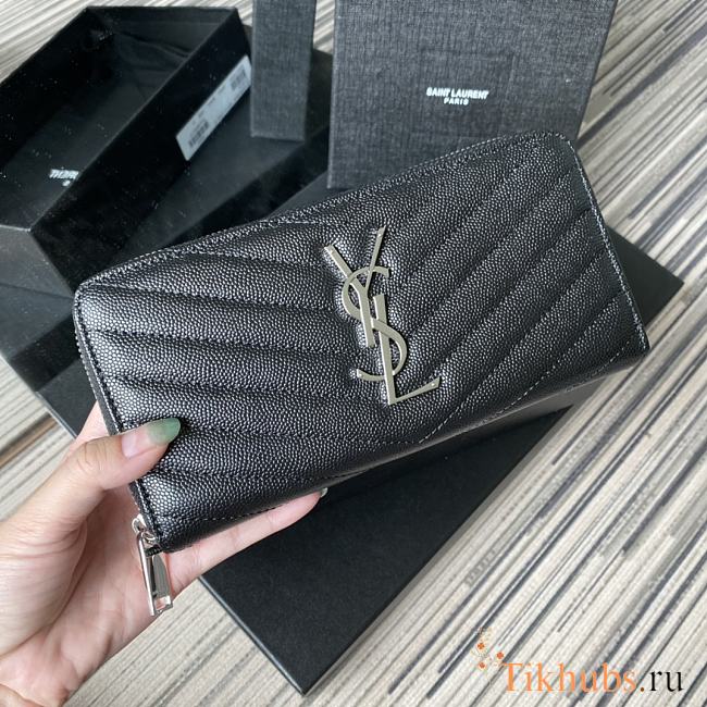 YSL Wallet Black Silver Logo 358094 Size 19 x 9 cm - 1