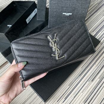 YSL Wallet Black Silver Logo 358094 Size 19 x 9 cm