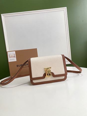 BURBERRY White/Brown Canvas And Leather Lock Bag Size 21 x 16 x 6 cm