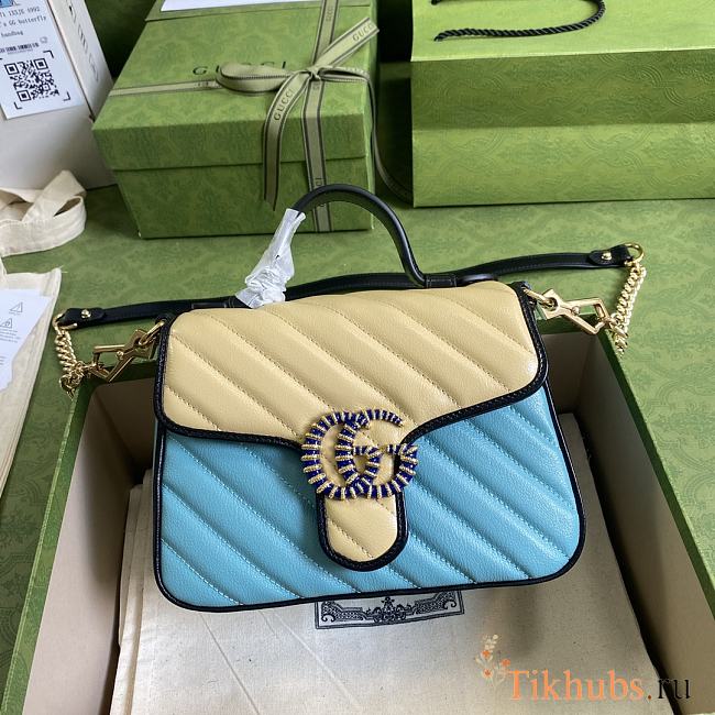 GG Marmont Mini Top Handle Bag Blue Grams 583571 Size 21 x 15.5 x 8 cm - 1