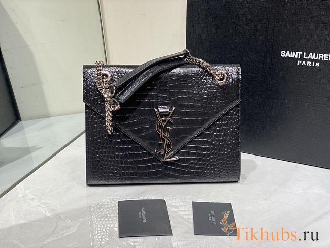 YSL Cowhide Crocodile Black 2824 Size 24 cm - 1