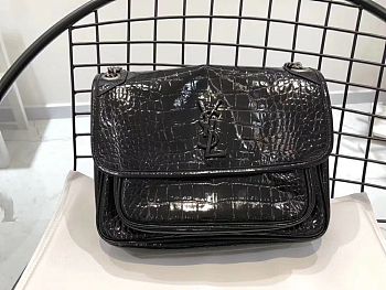 YSL Niki Crocodile Pattern Black 498894 Size 28 × 20 × 8 cm