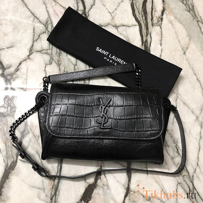 YSL Niki Body Bag Crocodile Pattern Black 577124 Size 28 x 16 x 9 cm - 1