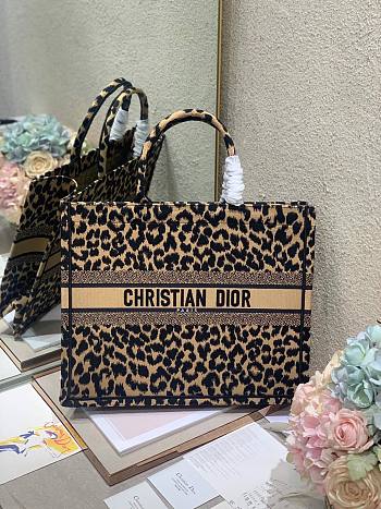 Dior Book Tote Shopping Bag Leopard Print Large 1286 Size 41 x 32 cm