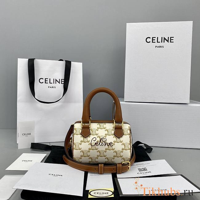 Celine Mini Boston Embroidery Presbyopia White 60043 Size 14 x 11 x 7.5 cm - 1