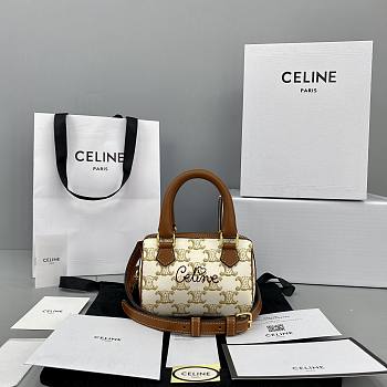 Celine Mini Boston Embroidery Presbyopia White 60043 Size 14 x 11 x 7.5 cm