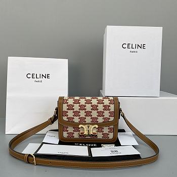 Celine Triomphe Box Bag Small Embroidery Reddish Brown 60018 Size 18 x 14 x 6 cm