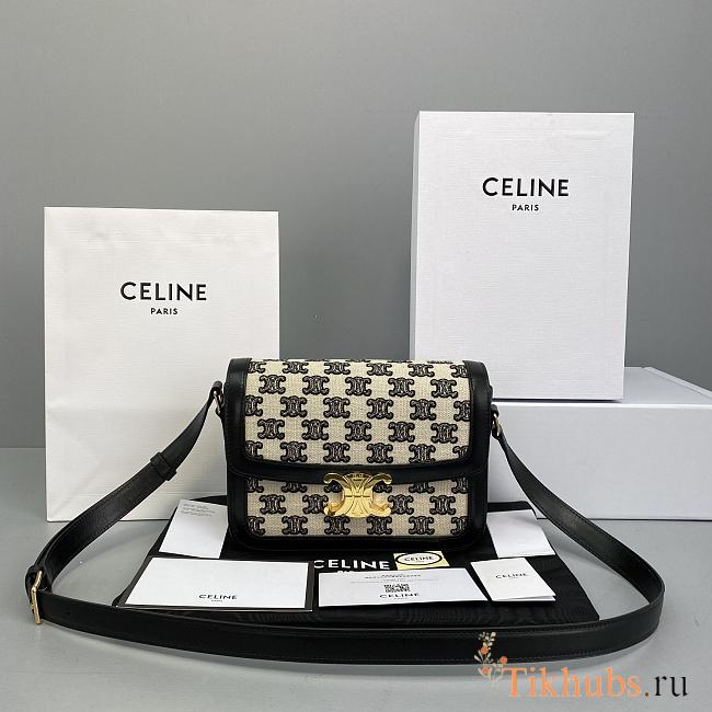 Celine Triomphe Box Bag Embroidery Black 60018 Size 22 x 16 x 7 cm - 1