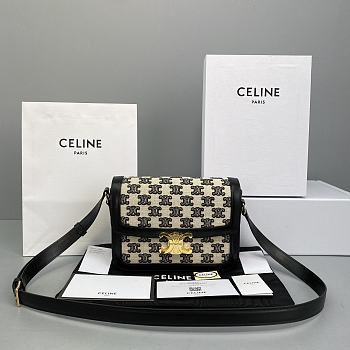 Celine Triomphe Box Bag Embroidery Black 60018 Size 22 x 16 x 7 cm