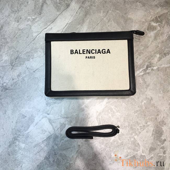 Balenciaga Nevy Box Canvas And Leather Envelope Bag White Size 26 x 8 x 19 cm - 1