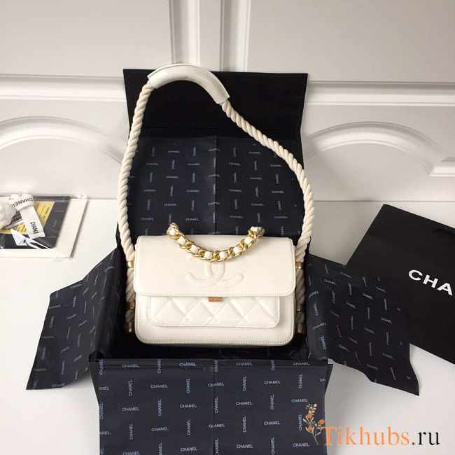 Chanel Flap Bag White AS0074 Size 15 x 6 x 22 cm  - 1