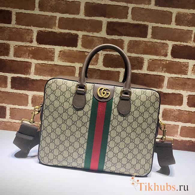 Gucci HandBag Brown/Red And Green Belt 574793 Size 36.5 x 28.5 x 7 cm - 1